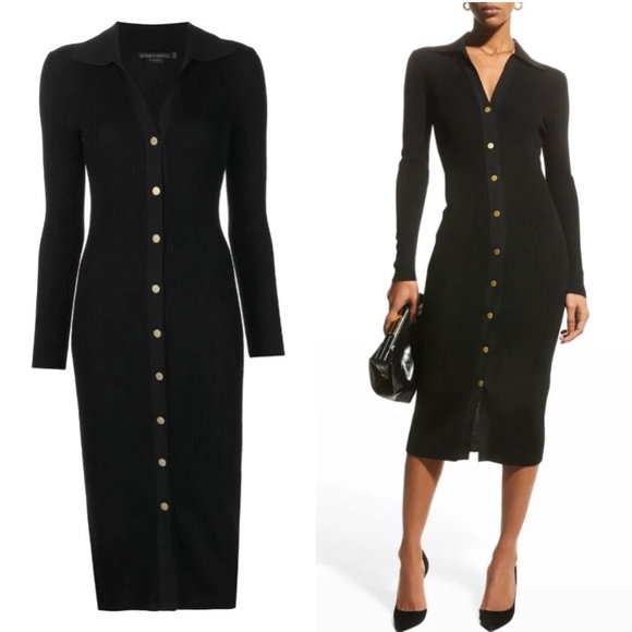 Alice + Olivia Dresses & Skirts - Alice + olivia Alcina ribbed wool blend button down polo midi dress